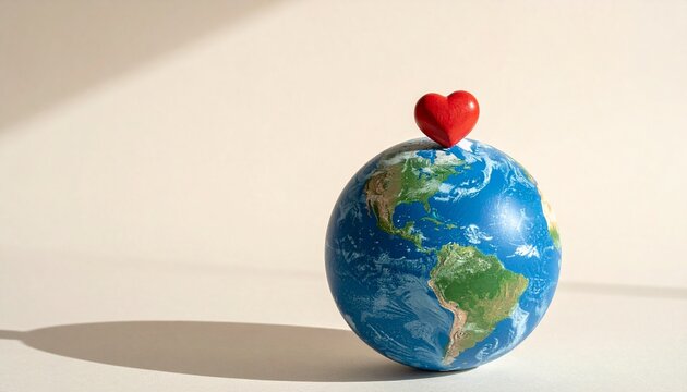 Celebrating World Heart Day with a symbolic globe and heart representing global health and environmental love for our shared planet Earth