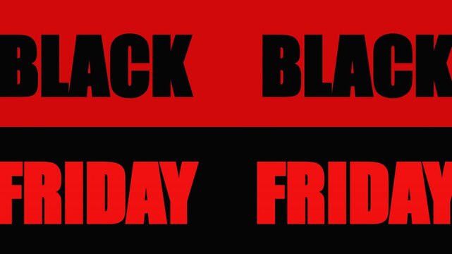 Red and black split screen graphic with motion of bold Black Friday typography for commercial sales and retail marketing promotions