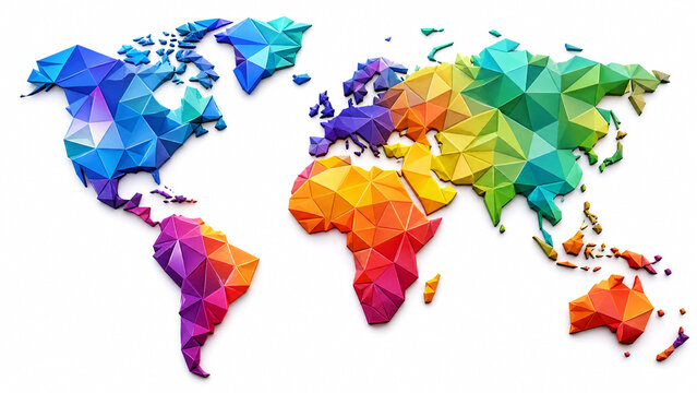 Abstract colorful lowpoly geometric world map illustration on white background