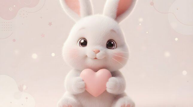Adorable fluffy white bunny with large pink ears sitting against a soft pastel background, creating a charming character portrait for children's and Easter designs.