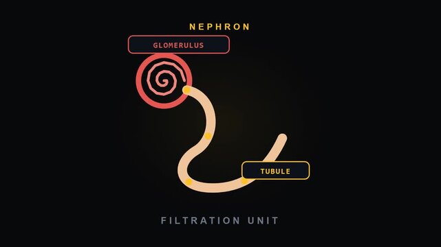 Nephron Flow Diagram Animation with Glomerulus and Tubule for Video Editing and Graphic Works