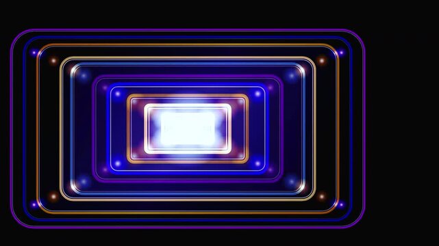 Abstract Glowing Neon Rectangles Tunnel Background Animation.