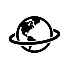 Graphic icon of a stylized globe with a surrounding planetary ring © Rimi