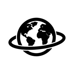 Graphic icon of a stylized globe with a surrounding planetary ring © Rimi