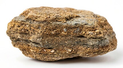 Fototapeta premium Macro shot of a sedimentary rock fragment isolated on a white background