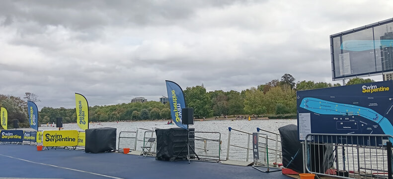 London - 19 09 2026: Swim Serpentine one-day open-water swimming festival with participants of all skill level in Hyde Park River Thames