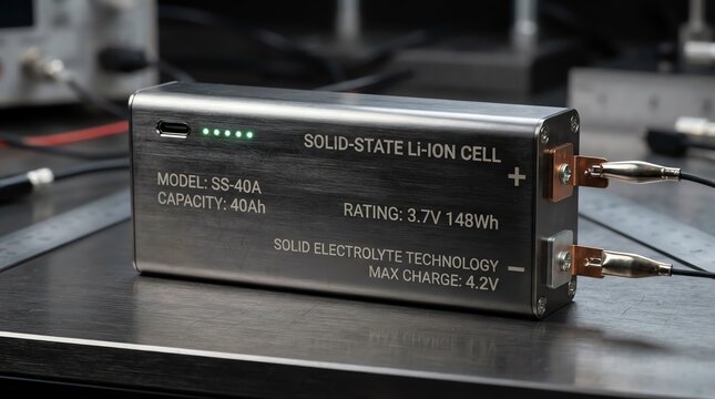 Solid state lithium ion battery cell in laboratory