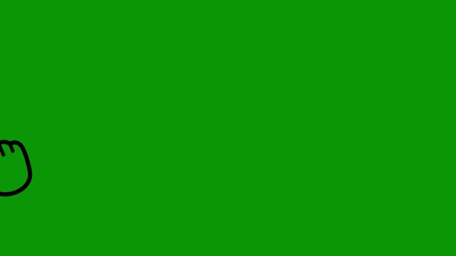 Outlined black hand pointer icon tapping with dynamic click sparks on green screen chroma key, modern digital interface interaction element for technical tutorials and software presentation.