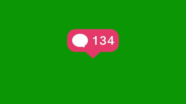 Tilted pink speech bubble icon featuring comment symbol and number counter on green screen backdrop, modern social media interaction graphics for viral digital marketing and blog production.
