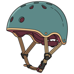 Fototapeta premium Teal Green and Cream Skate Style Cycling Helmet Three Quarter View Line Art Vector Illustration Isolated