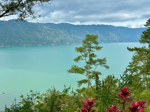 Aerial view of the Lake Laut Tawar in Takengon Aceh province Sumatra Indonesia