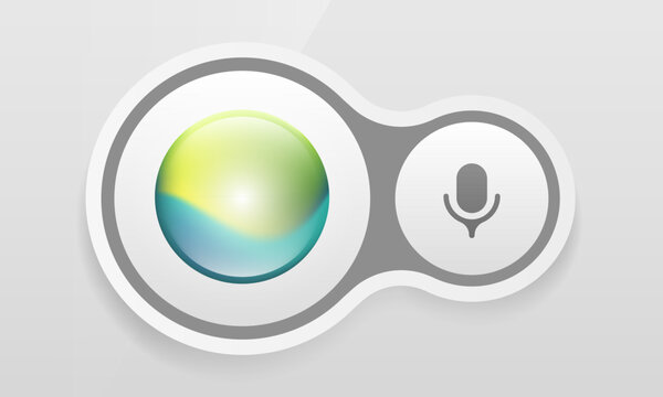 Floating AI voice assistant widget UI mockup showing colorful orb and microphone icon