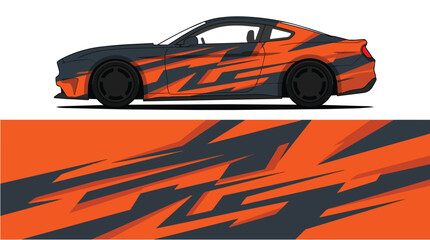 Fototapeta premium Orange Black Racing Car Wrap Design Vector Illustration