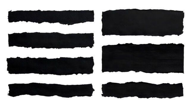 Black torn paper strips isolated on transparent background isolated on transparent background