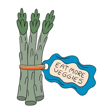 Eat more veggies poster, healthy food, green asparagus 