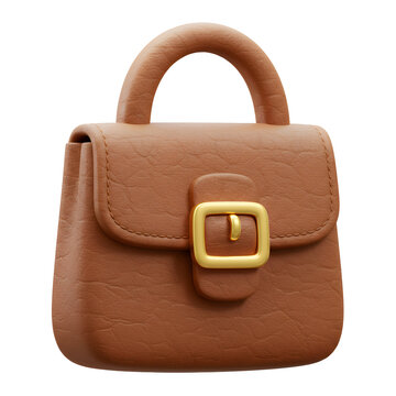 Brown leather handbag isolated with real transparent background for fashion design