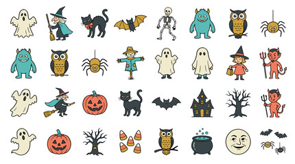 Obraz premium Collection of cute halloween and spooky themed cartoon characters and creatures