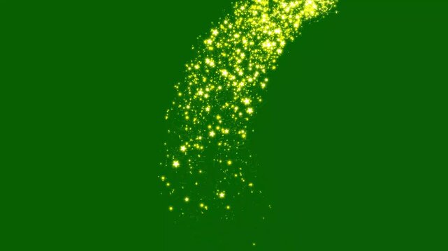 elegant golden sparkle trail with twinkling stars and magic light flare, glowing particle transition path animation 4k abstract luxury video green background shimmering  optical lens flare trail