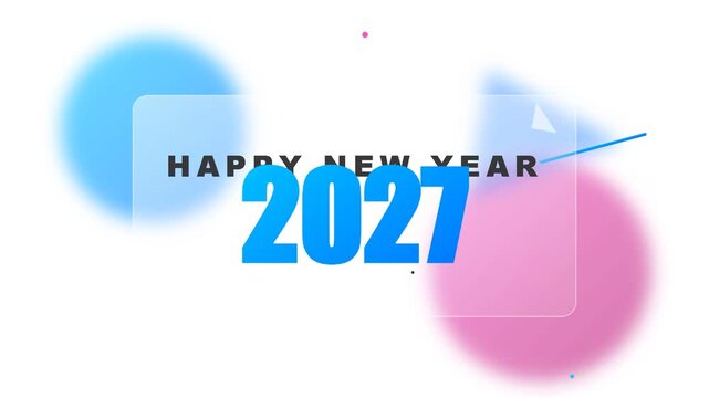 Happy New Year 2027 bold blue typography on pastel blur
