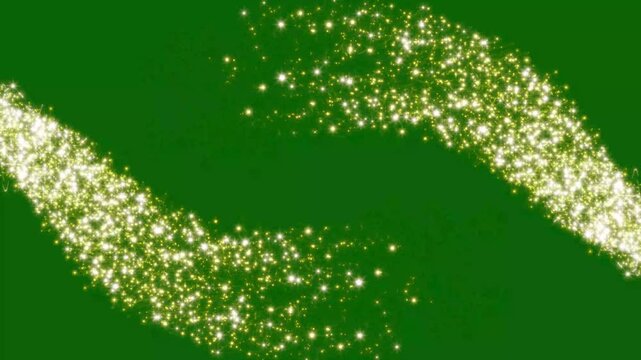 4k luxury golden glitter trail and glowing star particles, magical pixie dust light streak animation on green screen, abstract sparkling optical light animation golden glitter explosion flare