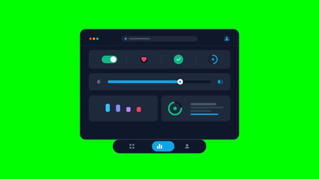 Animated digital dashboard user interface with interactive control panels