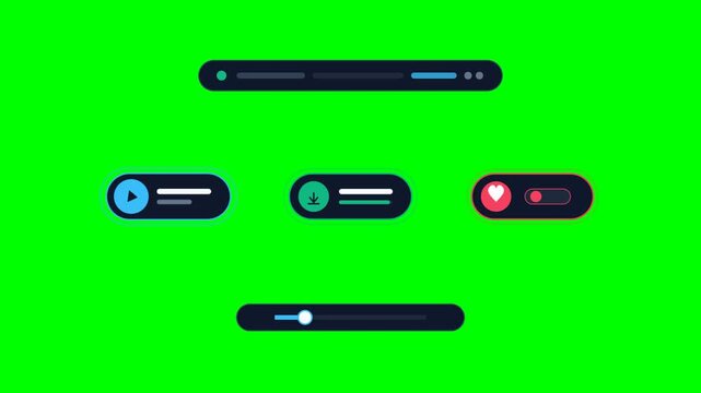 Animated media player buttons and progress bar on green screen
