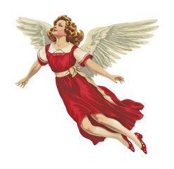 Obraz premium PNG Vintage angel illustration flying gracefully.