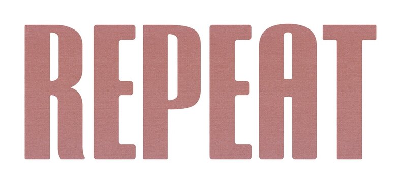 REPEAT word with terracotta colored fabric texture on white background.