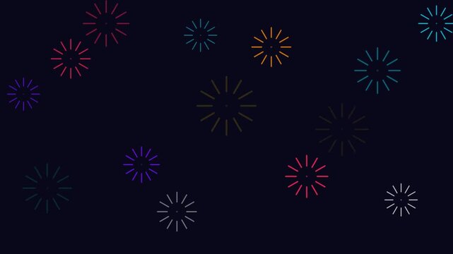 Colorful abstract festive fireworks animation for New Year celebration