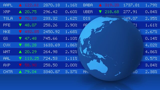 Abstract globe over stock market data - background loop