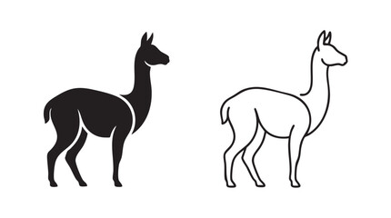 Fototapeta premium vicuna silhouette with line art vector icon set featuring animal