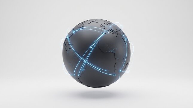 3d globe with illuminated shipping routes representing global logistics and transportation in a digital environment