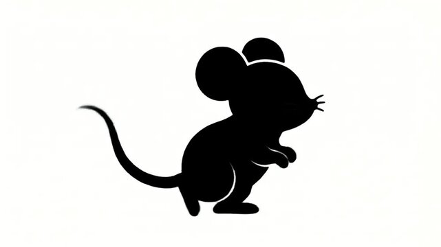 Animated Black Silhouette of a Cute Mouse Walking on White Background | 2D Vector Motion Graphics Element