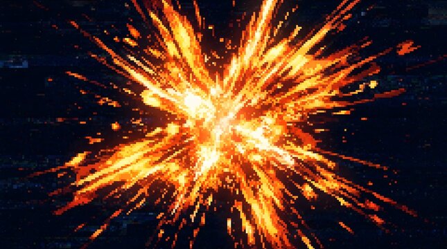 Dramatic explosion with vibrant orange and yellow flames against a dark background
