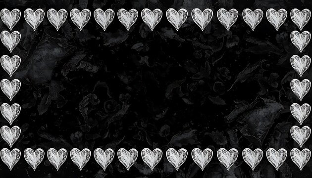 Romantic Dark Chalkboard Style Background with Repeating White Heart Border Frame Design for Greeting Cards