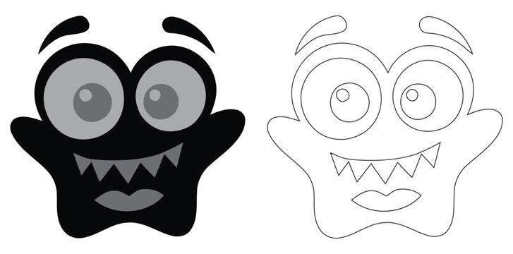Funny cartoon monster face with big eyes and sharp teeth vector illustration   