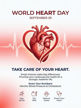 World Heart Day Health Infographic Poster with Heart Illustration and Vital Icons