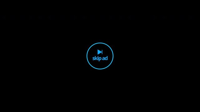 Skip ad button animation digital interface element for skipping advertisements on transpatrent background background with Alpha channel in 4K VIDEO.