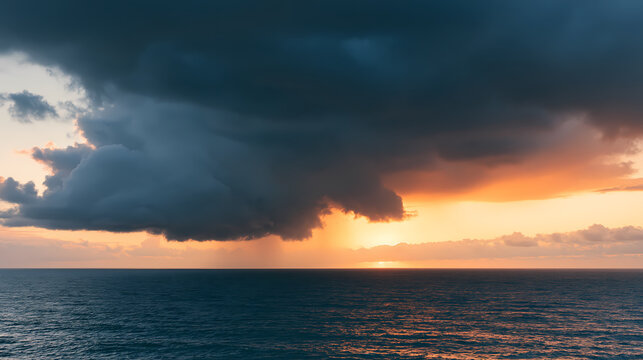 Dark clouds over the ocean at sunset