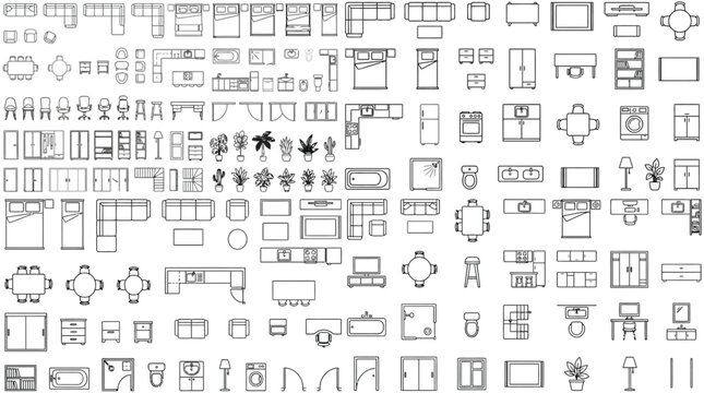 floor plan architectural plan set with furniture cad blocks interior design layout symbols for home blueprint design