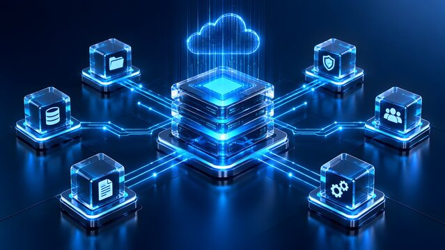 Centralized digital server architecture with cloud computing connection securing enterprise data files management and corporate network infrastructure