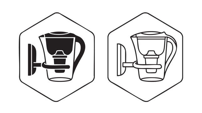 water filter pitcher with wall bracket silhouette with line art silhouette with line art vector icon