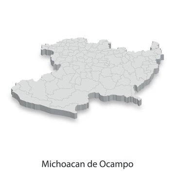 3D Map of Michoacan de Ocampo, Mexico - Administrative Divisions