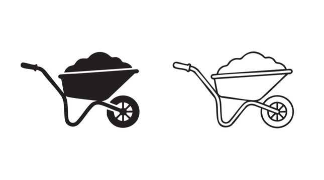 wheelbarrow icon set with silhouette and line art vector illustration silhouette with line art vector icon