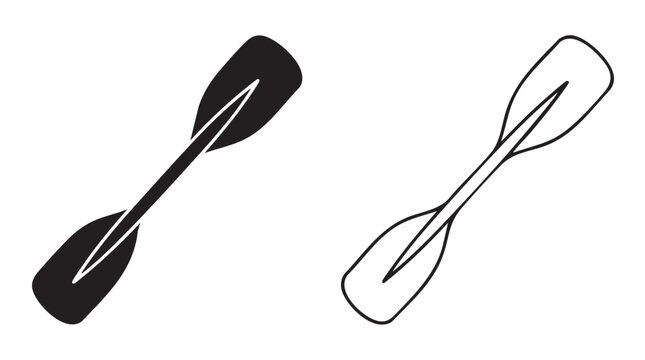 white water rafting paddle silhouette with line art vector icon design