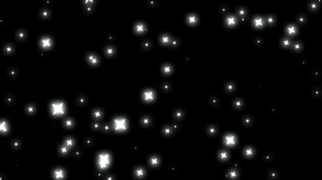 Twinkling blinking stars in sky with glimmer shine, white magic glitter star sparkle trail, magic light stars line effect,   fairy dust wand glitter stars trail on black screen. 4k video