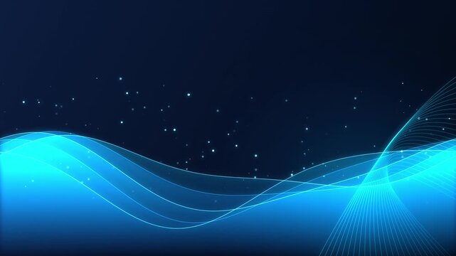 Glowing Blue Wave Motion Graphics Background with Flowing Particles and Dynamic Light Lines Stream