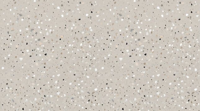 Light beige terrazzo surface texture featuring small scattered marble fragments in white black and tan shades creating a modern minimalist backdrop for interior design projects