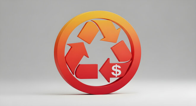Circular Economy Concept Featuring a Gradient Recycling Symbol with a Dollar Sign Icon Representing Financial Sustainability and Growth