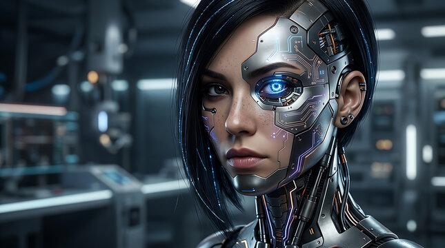 Cybernetic Woman With Futuristic Cybernetic Implants.